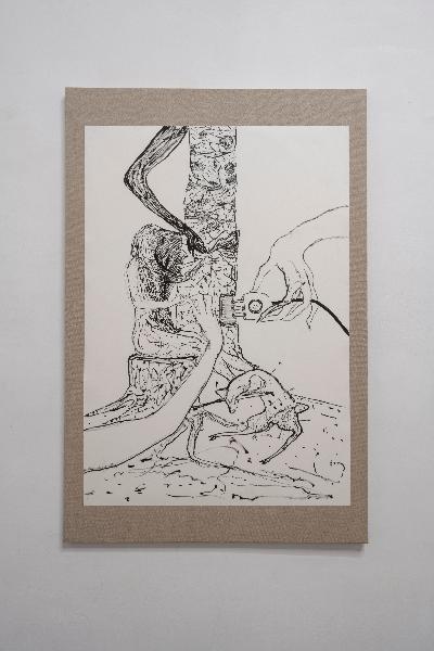 Piccola scorticata, 2022, drawing, Japanese ink on paper mounted on canvas, cm 100 x 70 (sheet), cm 120 x 80 (canvas)