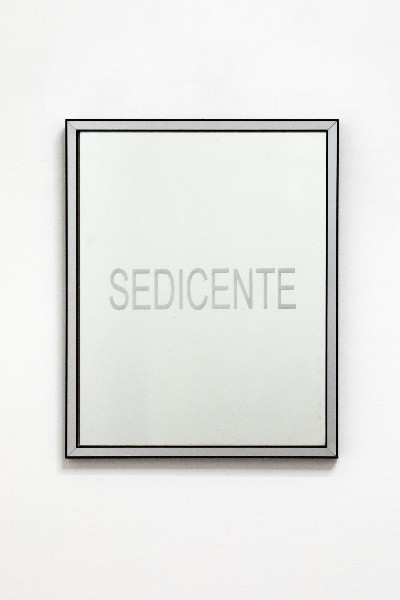 Sedicente (So-called), 2007, silk – screen on mirror, cm 40 x 32