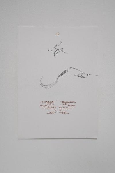 l'Eremita, 2022, drawing, graphite, printing movable type and digital print on paper, cm 35 x 25