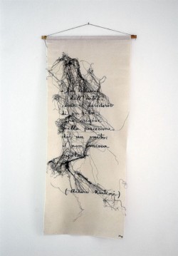 Maria Lai,
Serie Parole su Tela,
2004,
canvas, cotton thread,
cm 130 x 60
