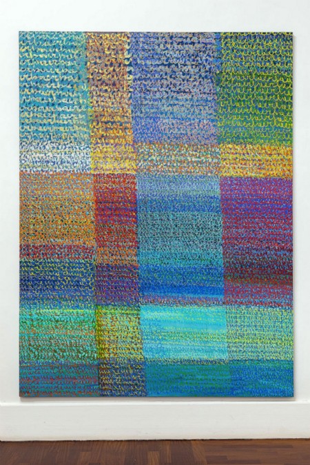 L'oro, l'argento, il blu (Gold, silver and blue), 2007, oil pastel and acrylic on canvas, cm 240 x 181