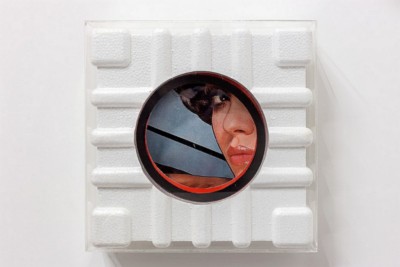 Oblï¿½ (Porthole), 1972, collage on styrofoam, plexiglass, cm 34 x 34,1 x 8,4