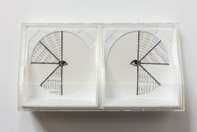 Test per un critico (Test for a critic), 1972, collage on styrofoam, plexiglass, cm 22,5 x 44,5 x 10,3