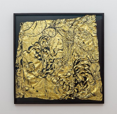 a second enchantment - Gold,
1989-90,
applied gold leaf on cut fabric,
cm 156 x 155, photo: Danilo Donzelli