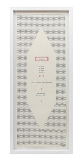 Testamento (Will), 1982, poetic typecode, typewriting, ink on paper, cm 56 x 21