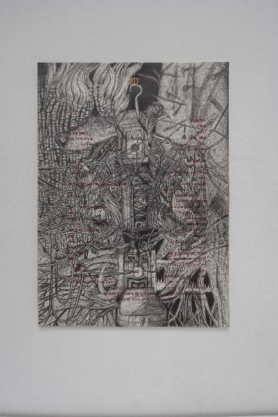 Gli Amanti, 2022, drawing, graphite and printing movable type on paper, cm 35 x 25
