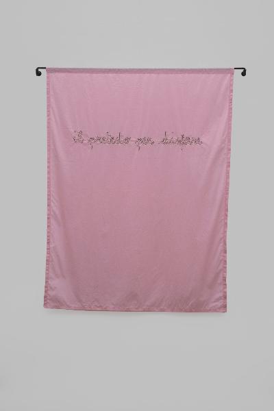 Embroidering spaces, erasing forms (il pretesto per disfare), 2023, cotton on cotton and iron, 141.5 x 122.4 x 5.5 cm with structure / 141.5 x 110 cm without structure